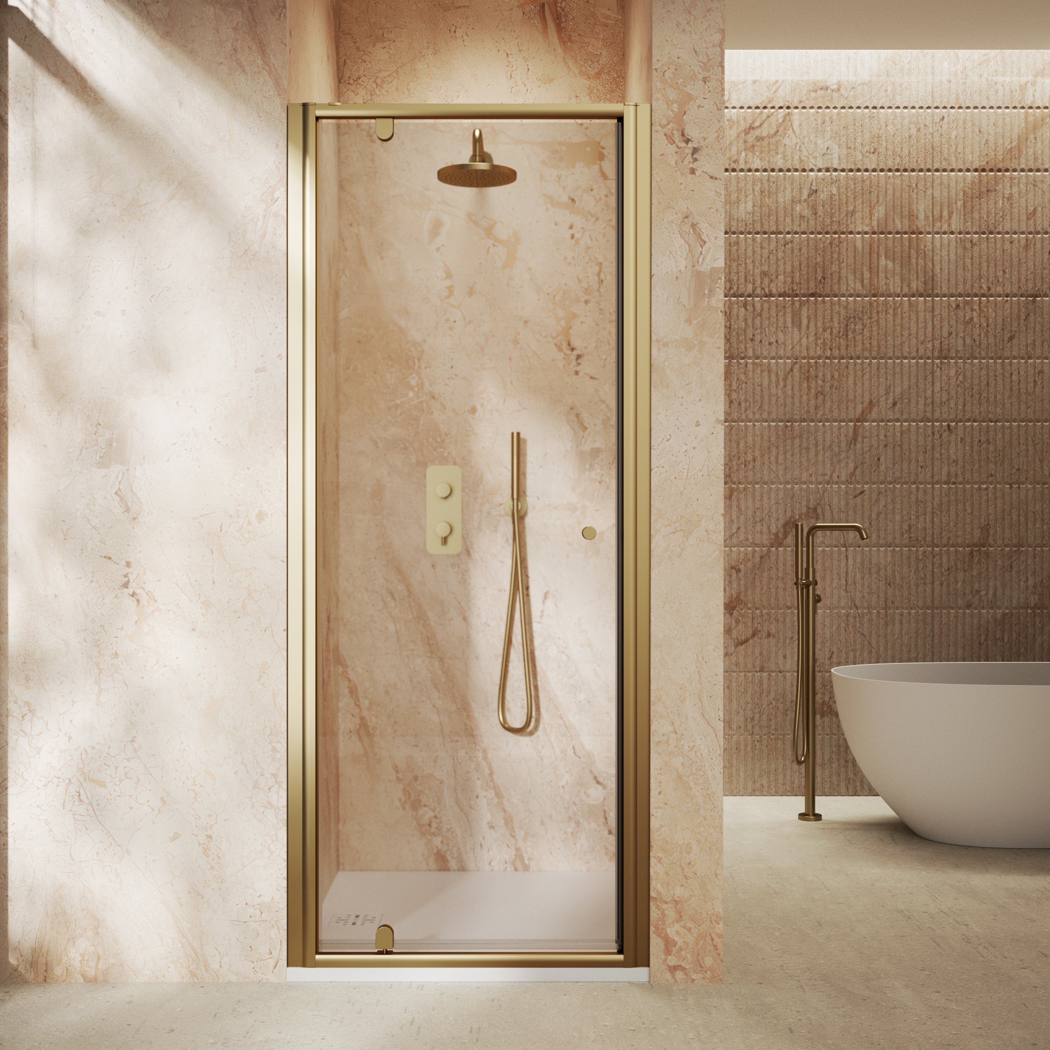 Pivot Shower Door | Brushed Brass | 800mm x 1900mm