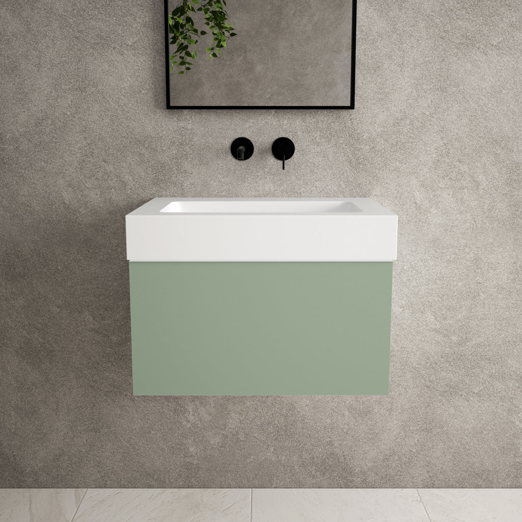 Raffinata One Drawer Vanity Unit Bloc Basin Matt Light Green 600mm 34