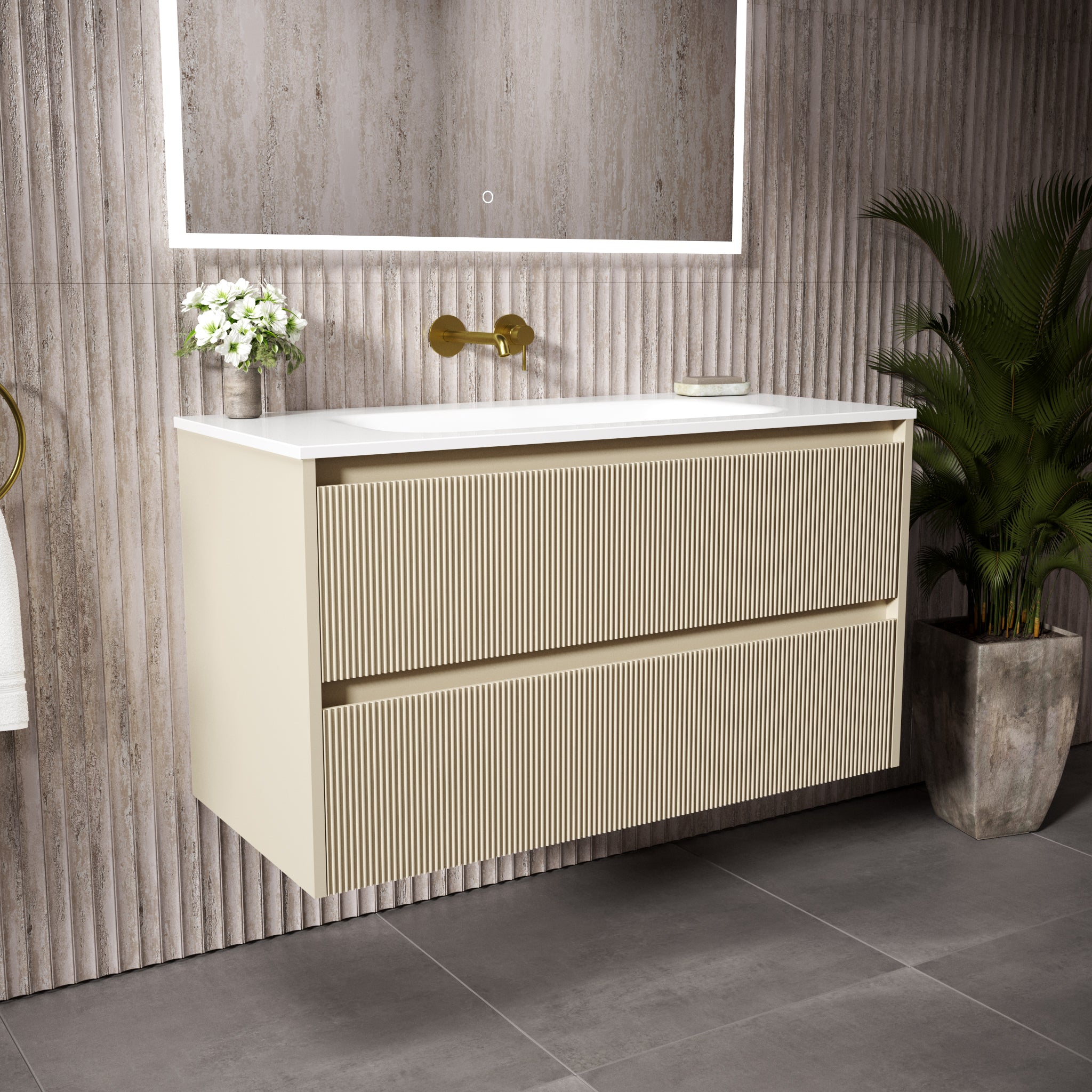 【vani】キャビネット Scanalato Double Drawer Vanity Unit Basin Cashmere 800mm | 34 St John