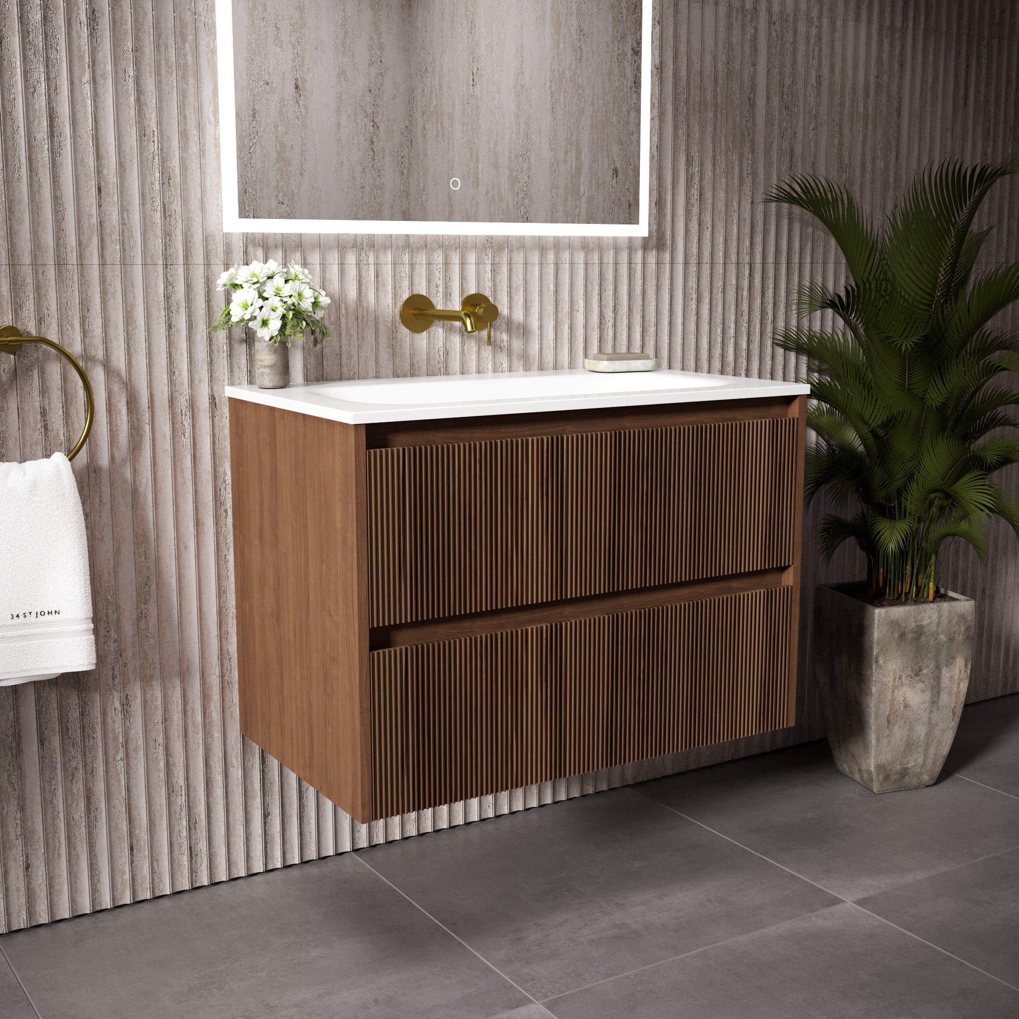 Scanalato Double Drawer 800mm Vanity Unit | Walnut | 34 St John