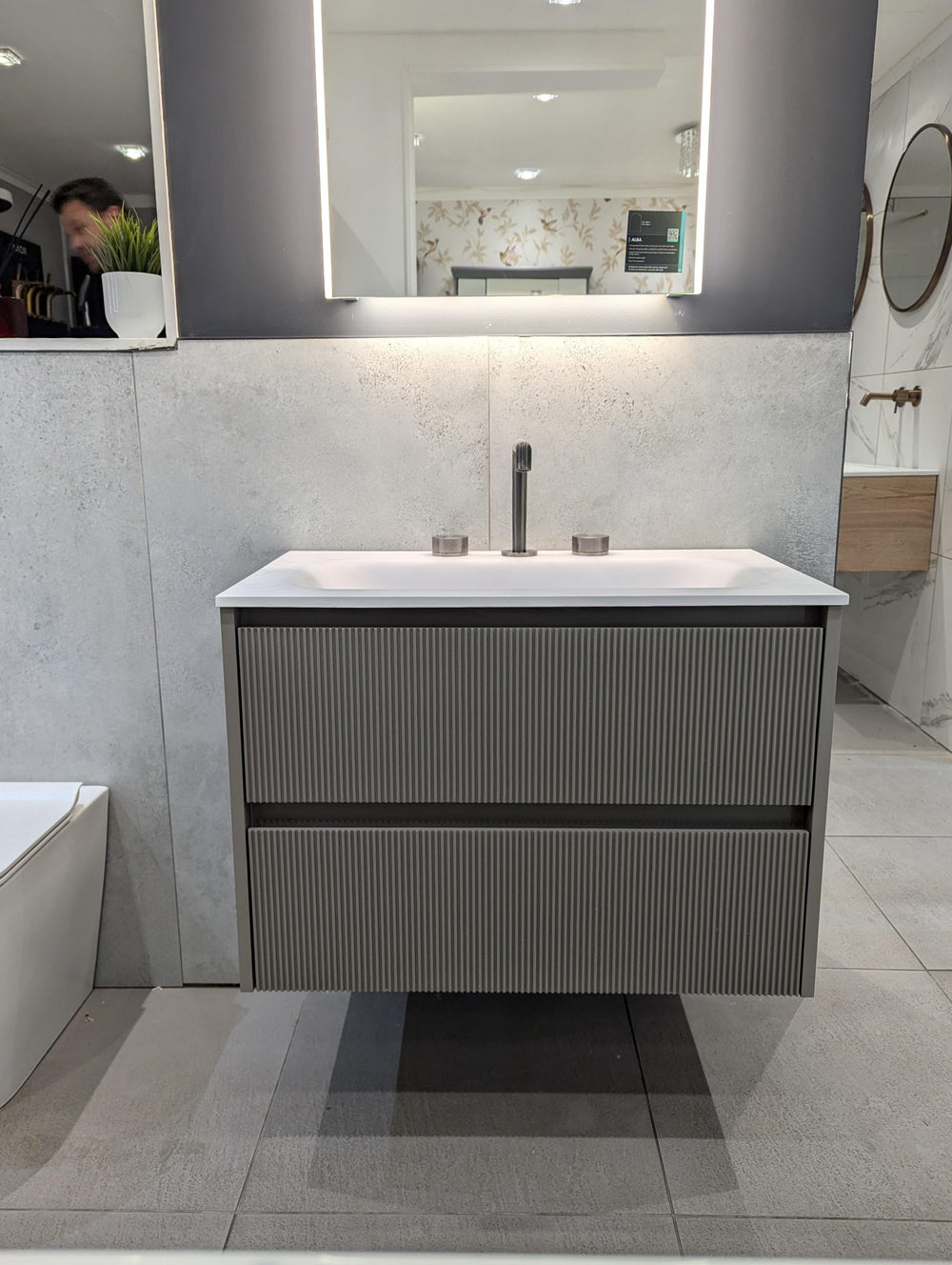 Scanalato Double Drawer Vanity Unit With Beyondstone Basin - Soft Taupe 800mm