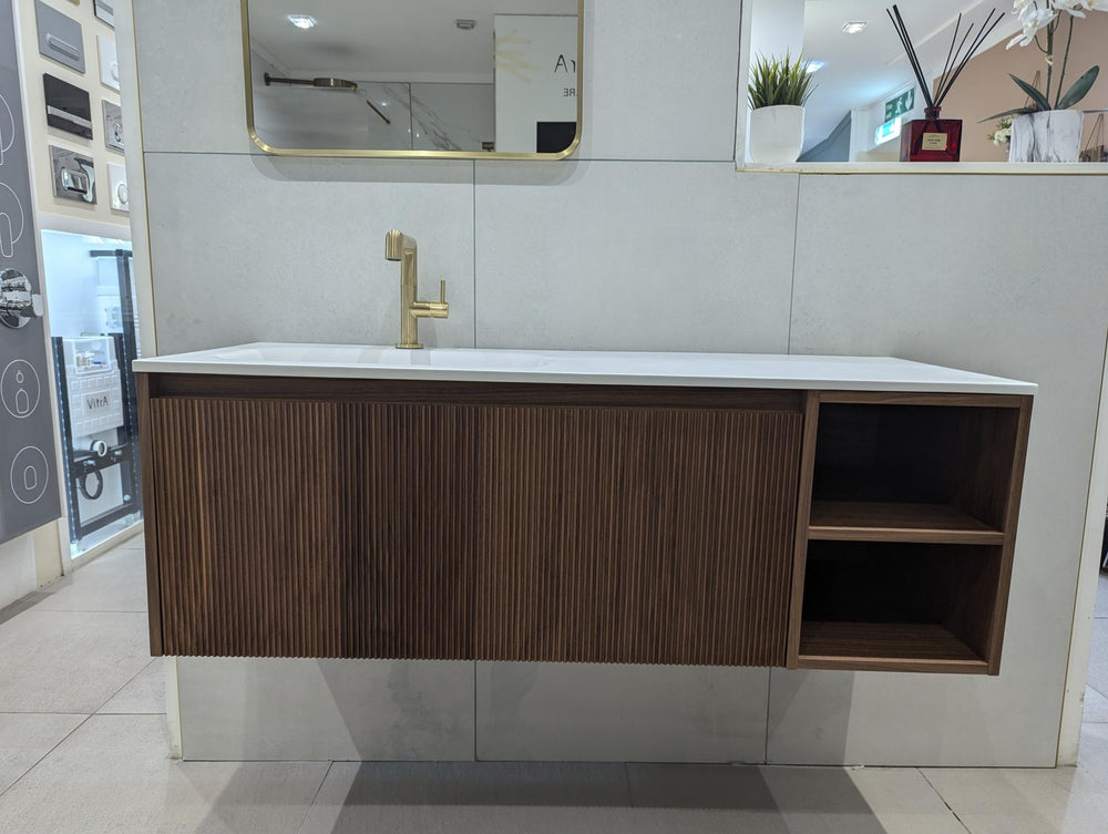 Single Drawer Walnut Vanity Unit & Basin 1200mm - Scanalato