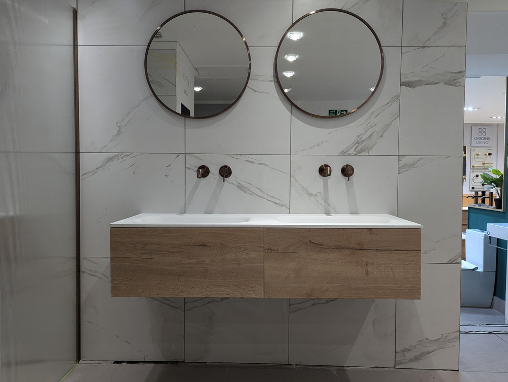 Raffinata Two Drawer Vanity Unit With Beyondstone Double Basin - Oak 1400mm