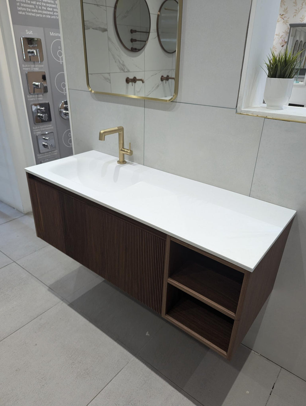 Single Drawer Walnut Vanity Unit & Basin 1200mm - Scanalato