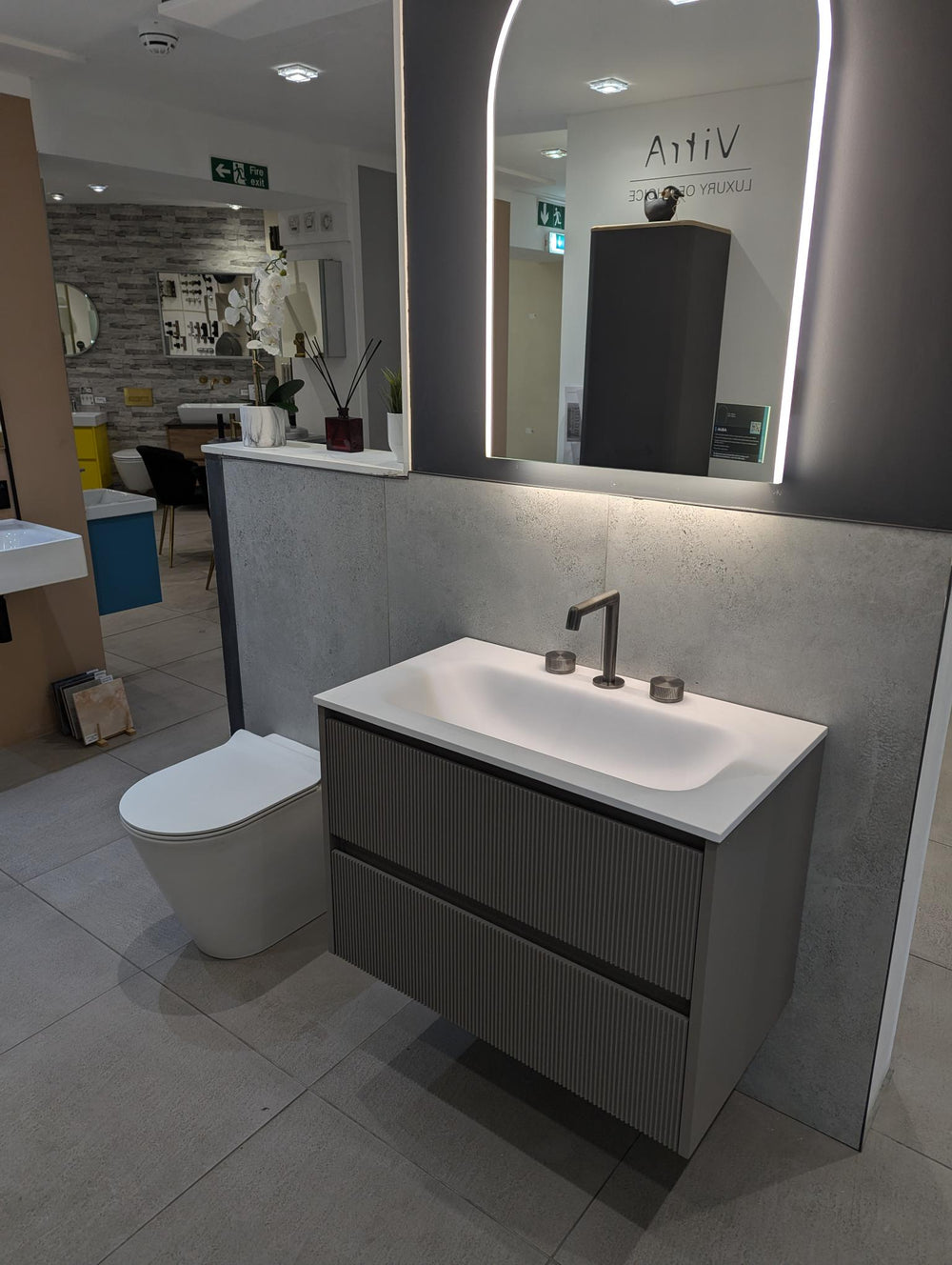 Scanalato Double Drawer Vanity Unit With Beyondstone Basin - Soft Taupe 800mm