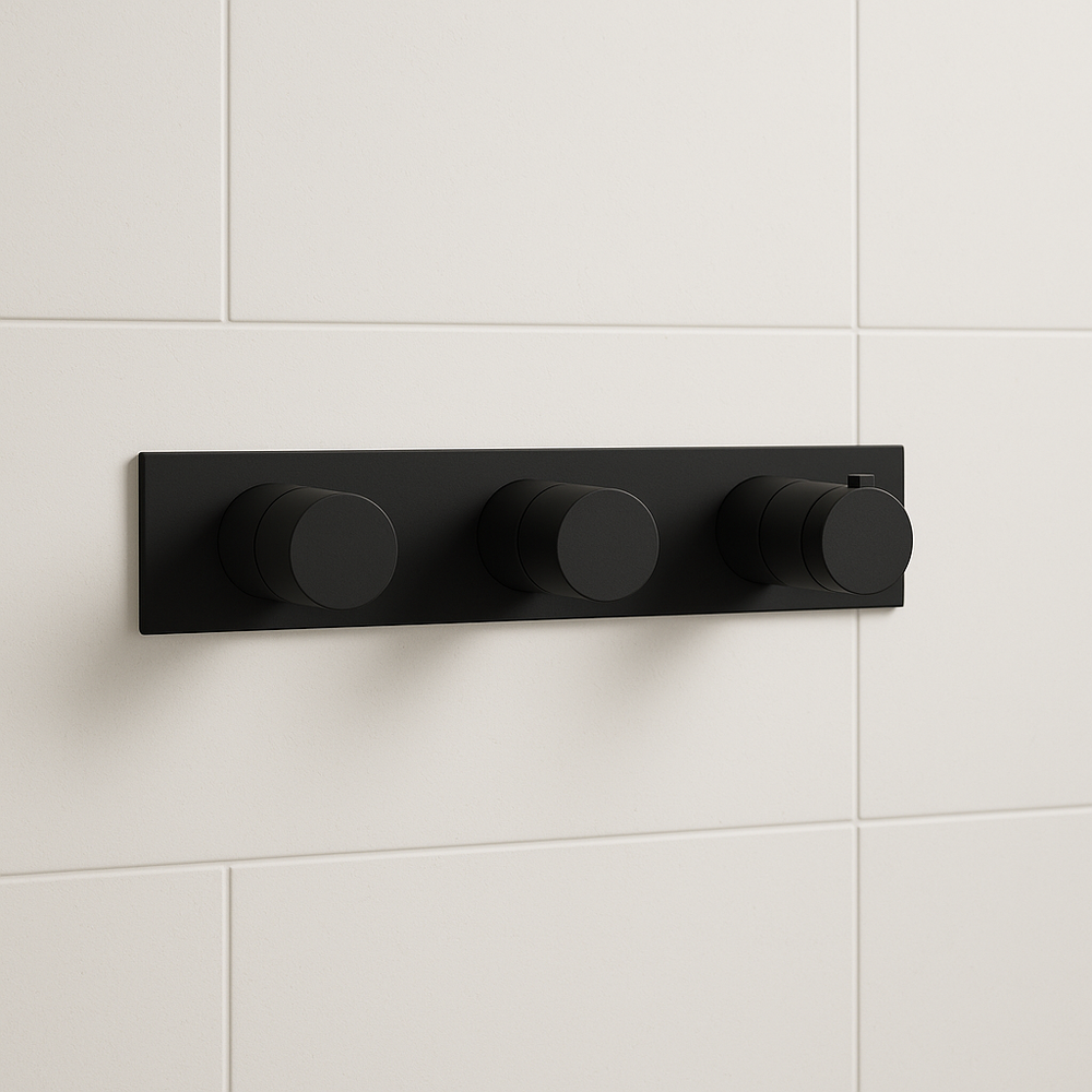 Tech Landscape 3 Outlet Thermostatic Shower Valve  - Matt Black
