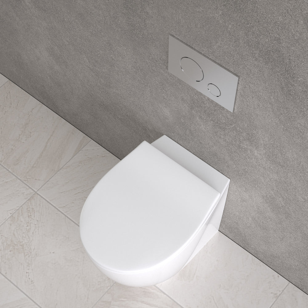 Primo Dolce Back To Wall Rimless Toilet With Concealed Cistern Frame & Brushed Steel Effect Flush Plate