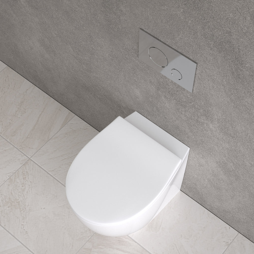 Primo Dolce Back To Wall Rimless Toilet With Concealed Cistern Frame & Chrome Effect Flush Plate