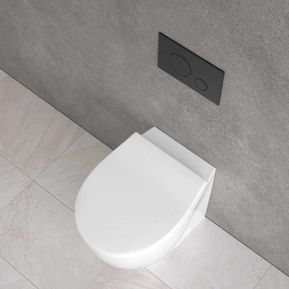 Primo Dolce Back To Wall Rimless Toilet With Concealed Cistern Frame & Matt Black Flush Plate