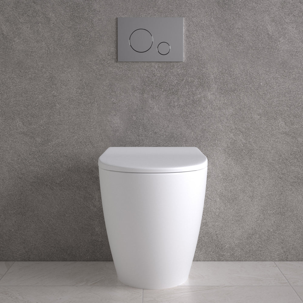 Primo Dolce Back To Wall Rimless Toilet With Concealed Cistern Frame & Brushed Steel Effect Flush Plate