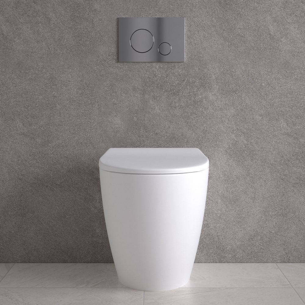 Primo Dolce Back To Wall Rimless Toilet With Concealed Cistern Frame & Chrome Effect Flush Plate