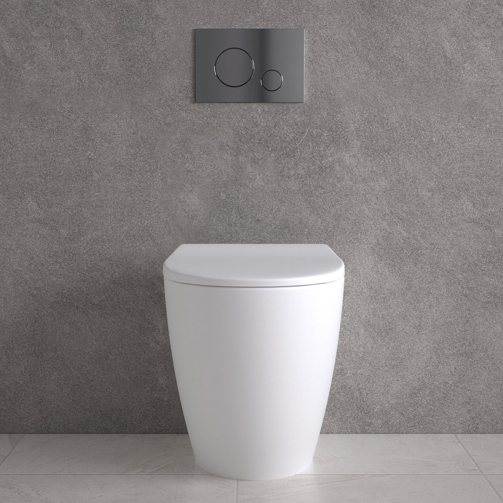 Primo Dolce Back To Wall Rimless Toilet With Concealed Cistern Frame & Chrome Effect Flush Plate