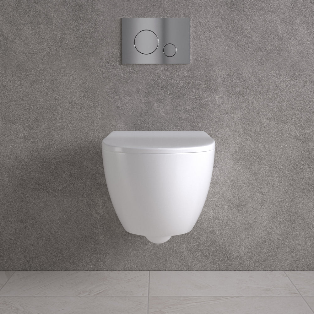 Primo Dolce Wall Hung Rimless Toilet, With Concealed Cistern Frame & Chrome Effect Flush Plate