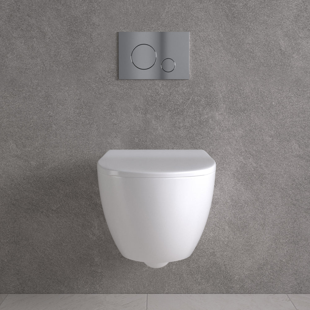 Primo Dolce Wall Hung Rimless Toilet, With Concealed Cistern Frame & Chrome Effect Flush Plate