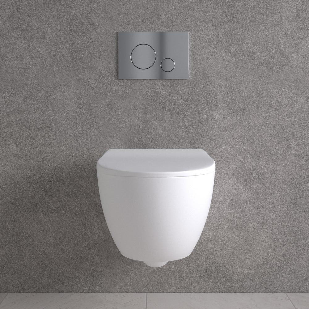 Primo Dolce Wall Hung Rimless Toilet, With Concealed Cistern Frame & Chrome Effect Flush Plate