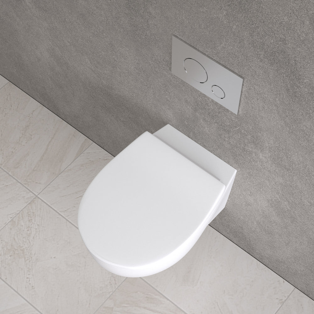 Primo Dolce Wall Hung Rimless Toilet, With Concealed Cistern Frame & Chrome Effect Flush Plate