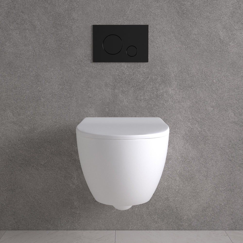 Primo Dolce Wall Hung Rimless Toilet, With Concealed Cistern Frame & Matt Black Flush Plate