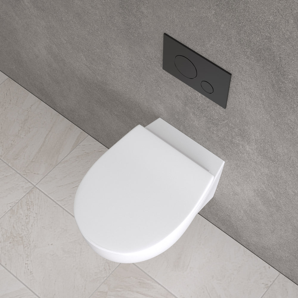 Primo Dolce Wall Hung Rimless Toilet, With Concealed Cistern Frame & Matt Black Flush Plate