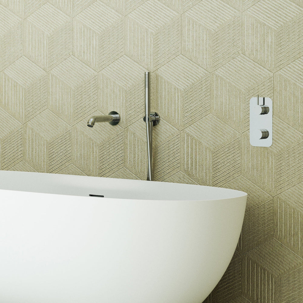 Wall Mounted Bath Mixer Tap Complete with Spout & Shower Kit - Chrome