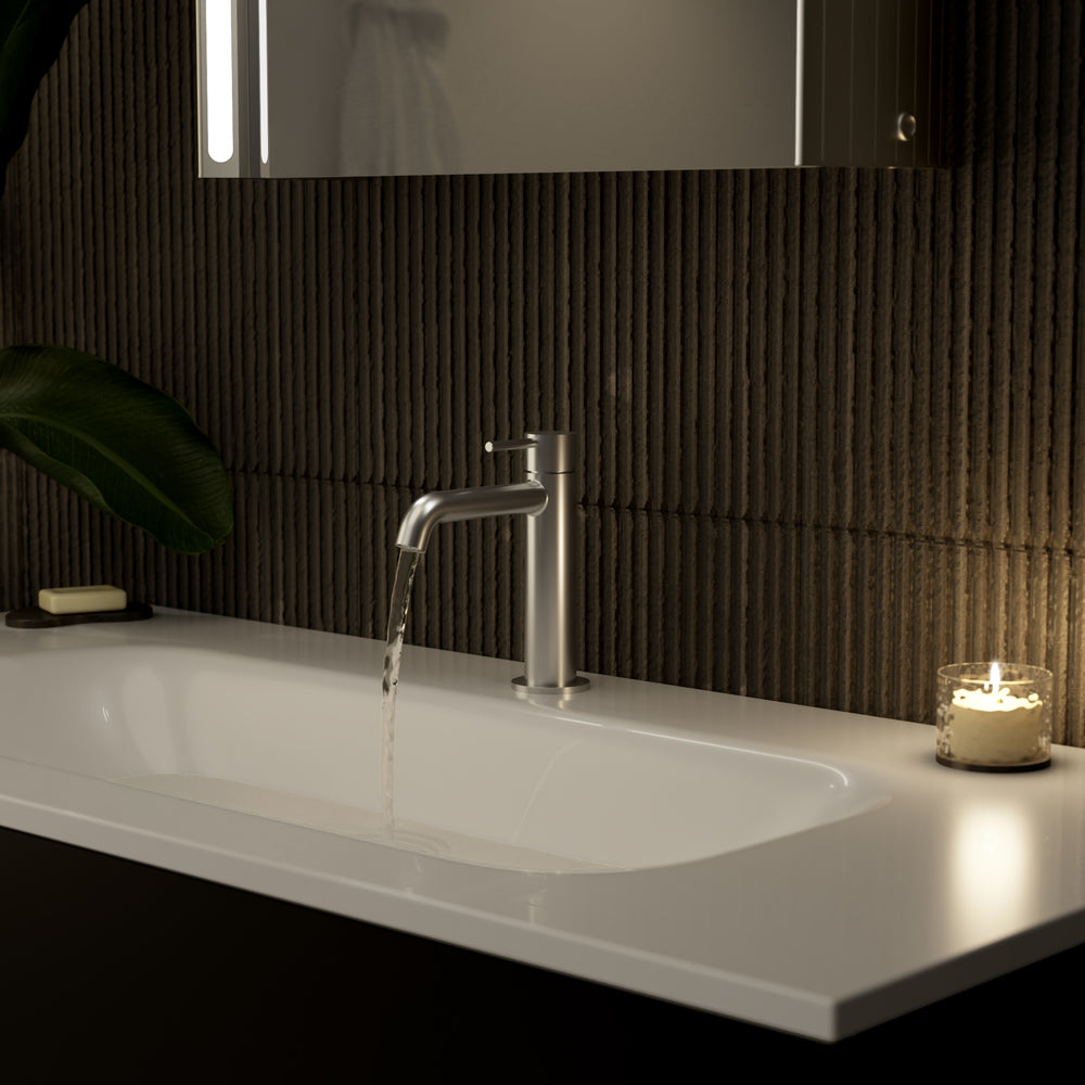 Monobloc Basin Mixer Tap - Brushed Steel
