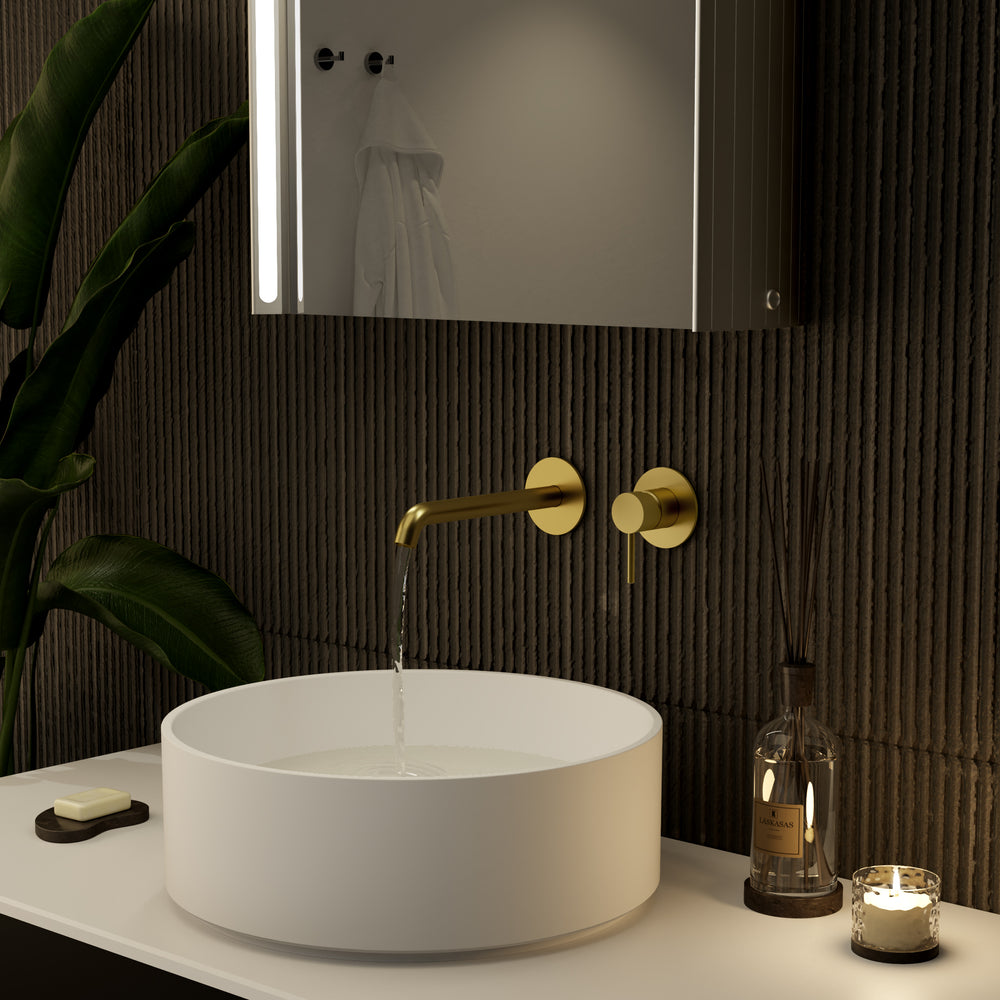 Brushed Brass Wall Mounted Mixer Basin Tap