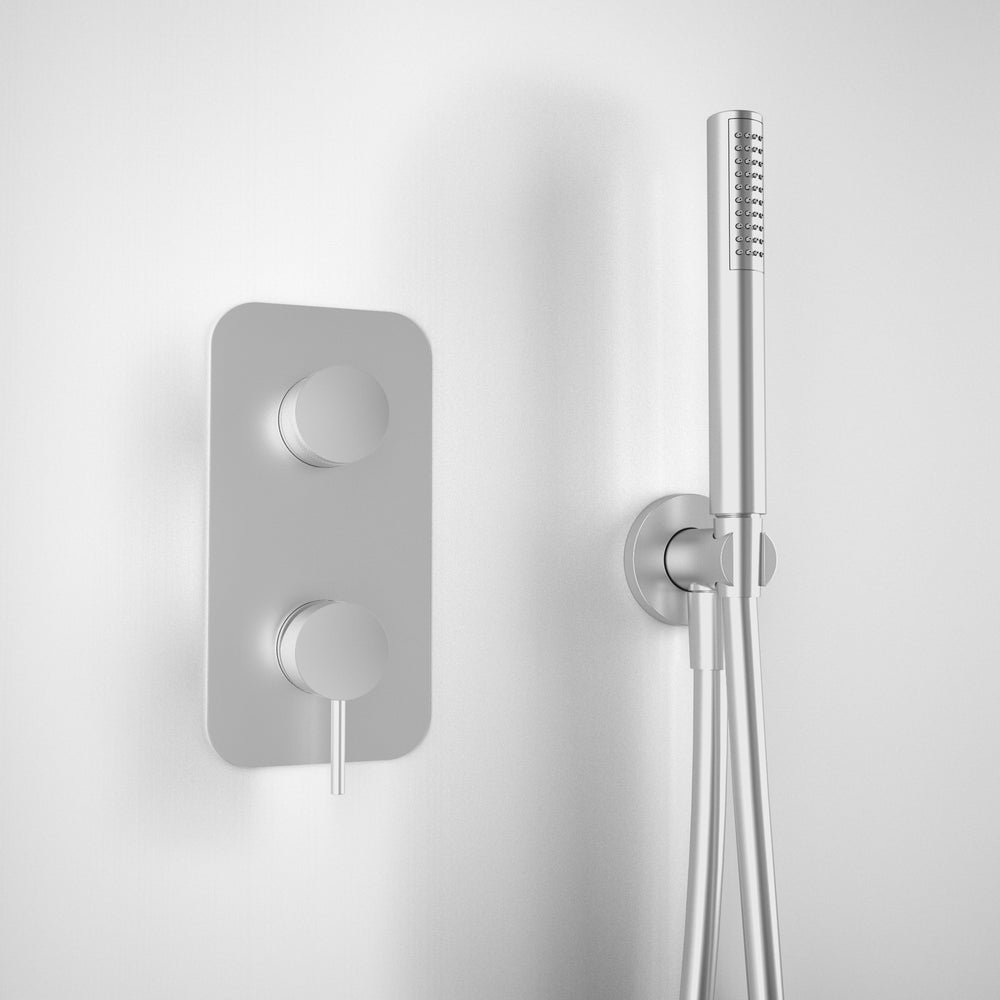 Wall Mounted Bath Mixer Tap Complete with Overflow Filler & Shower Kit - Brushed Steel