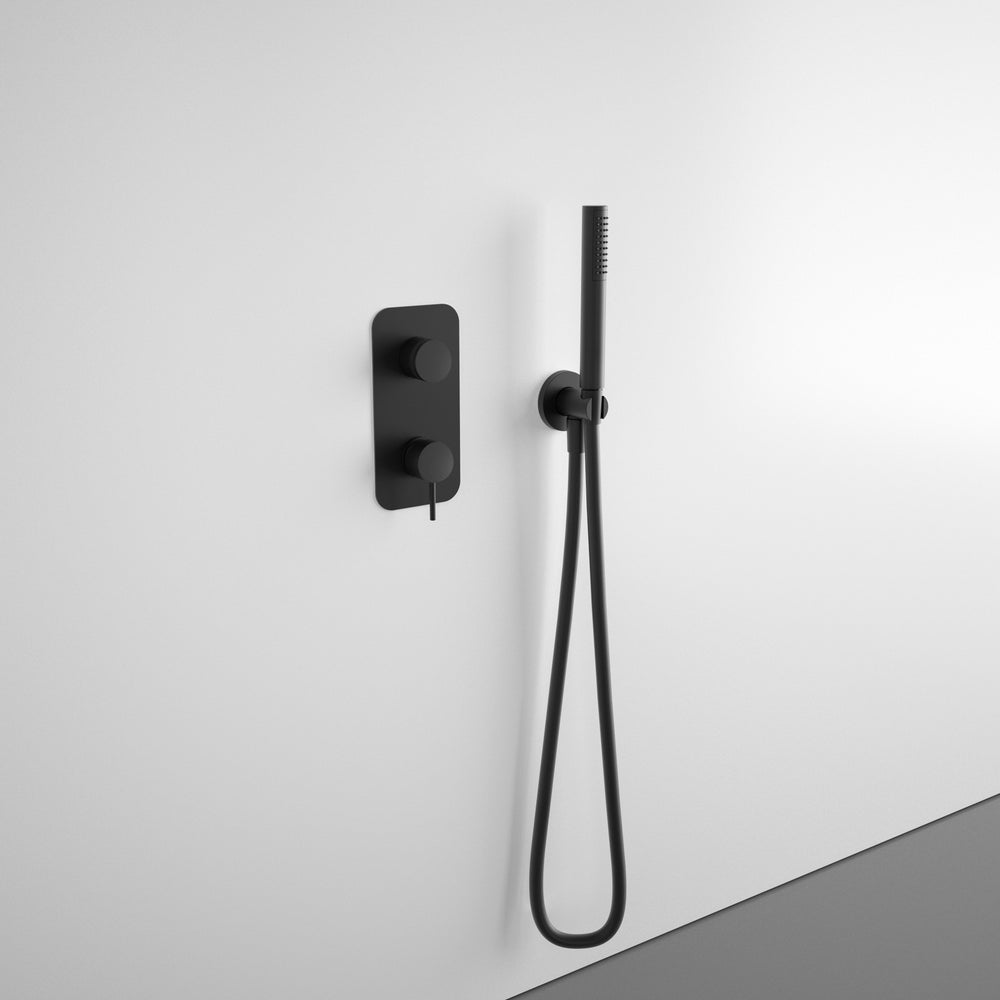 Wall Mounted Bath Mixer Tap Complete with Overflow Filler & Shower Kit - Matt Black