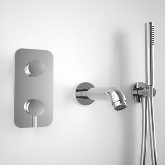Wall Mounted Bath Mixer Tap Complete with Spout & Shower Kit - Chrome