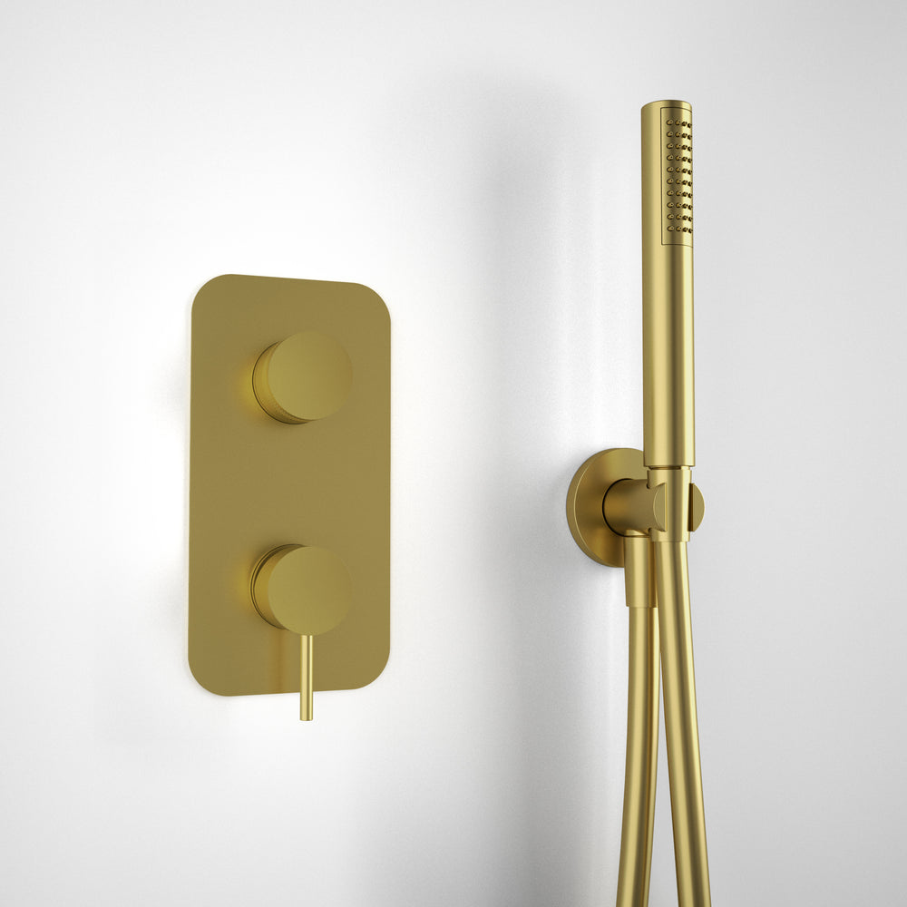 Wall Mounted Bath Mixer Tap Complete with Overflow Filler & Shower Kit - Brushed Brass