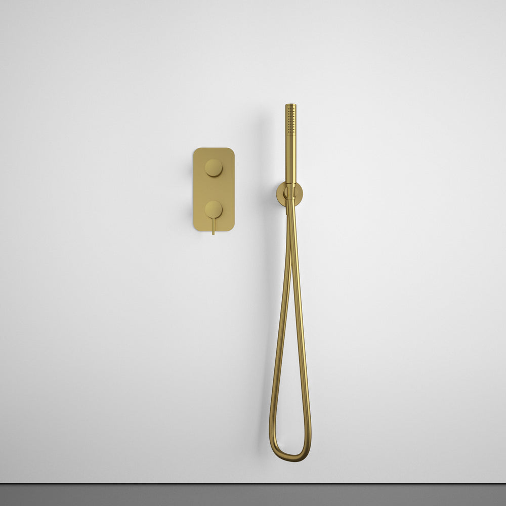 Wall Mounted Bath Mixer Tap Complete with Overflow Filler & Shower Kit - Brushed Brass