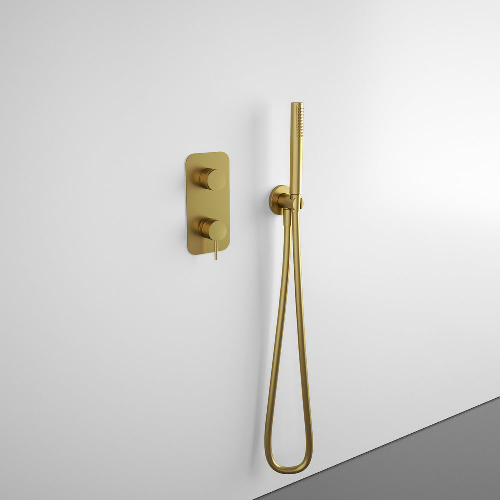 Wall Mounted Bath Mixer Tap Complete with Overflow Filler & Shower Kit - Brushed Brass