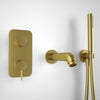 Wall Mounted Bath Mixer Tap Complete with Spout & Shower Kit - Brushed Brass