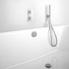 Wall Mounted Bath Mixer Tap Complete with Overflow Filler & Shower Kit - Brushed Steel