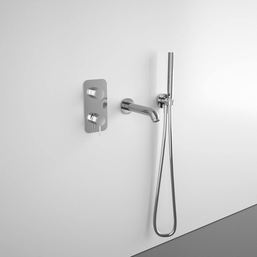 Wall Mounted Bath Mixer Tap Complete with Spout & Shower Kit - Chrome