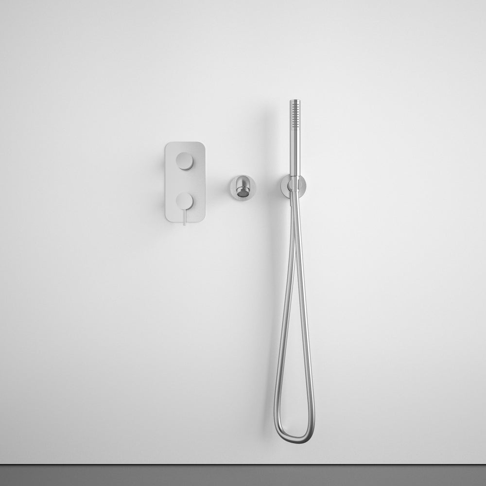 Wall Mounted Bath Mixer Tap Complete with Spout & Shower Kit - Brushed Steel