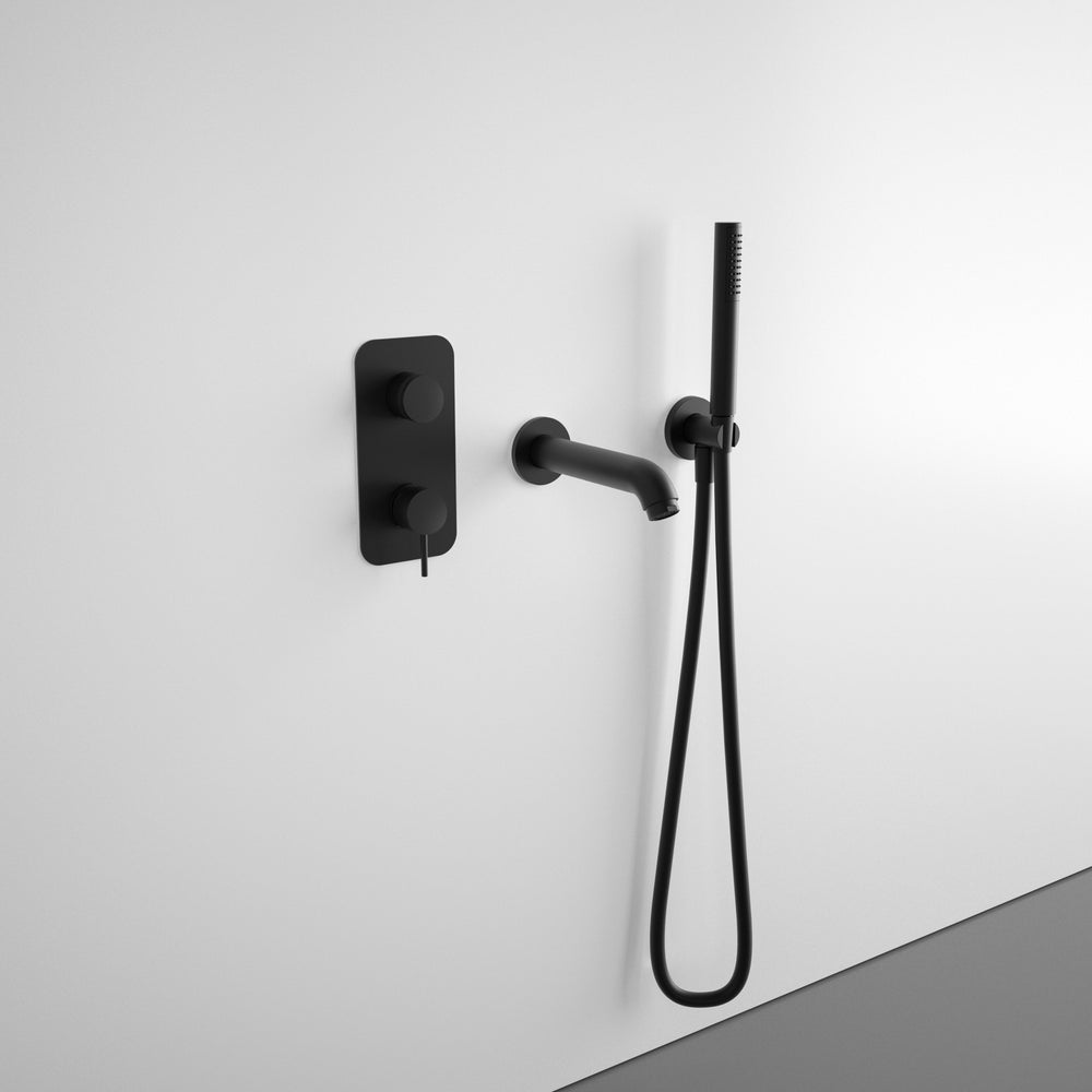 Wall Mounted Bath Mixer Tap Complete with Spout & Shower Kit - Matt Black