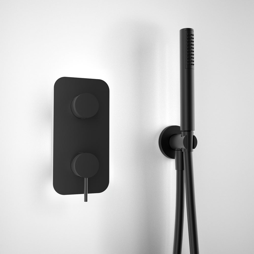 Wall Mounted Bath Mixer Tap Complete with Overflow Filler & Shower Kit - Matt Black