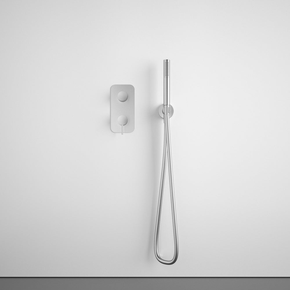 Wall Mounted Bath Mixer Tap Complete with Overflow Filler & Shower Kit - Brushed Steel