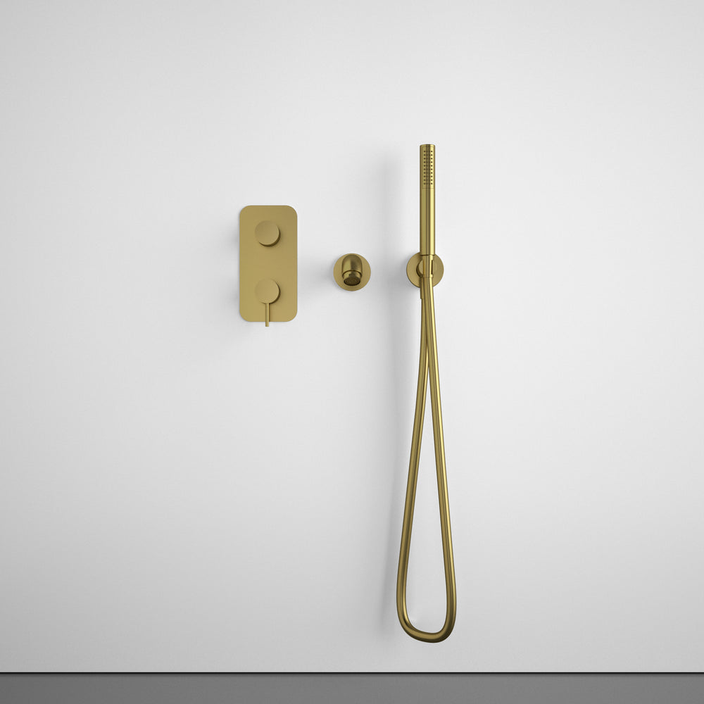 Wall Mounted Bath Mixer Tap Complete with Spout & Shower Kit - Brushed Brass