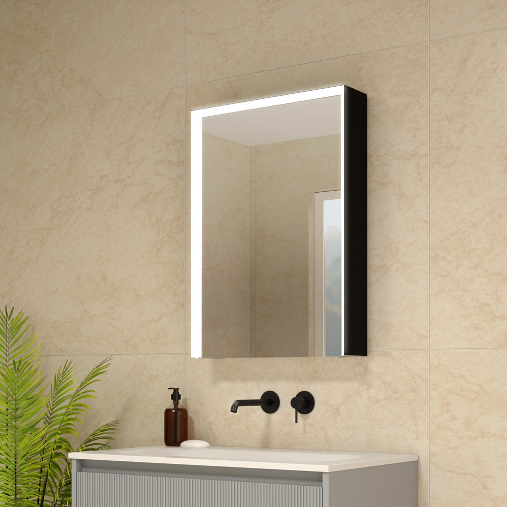 Fiano Steam-Free Modern Mirror Cabinet 500 x 700mm - Matt Black