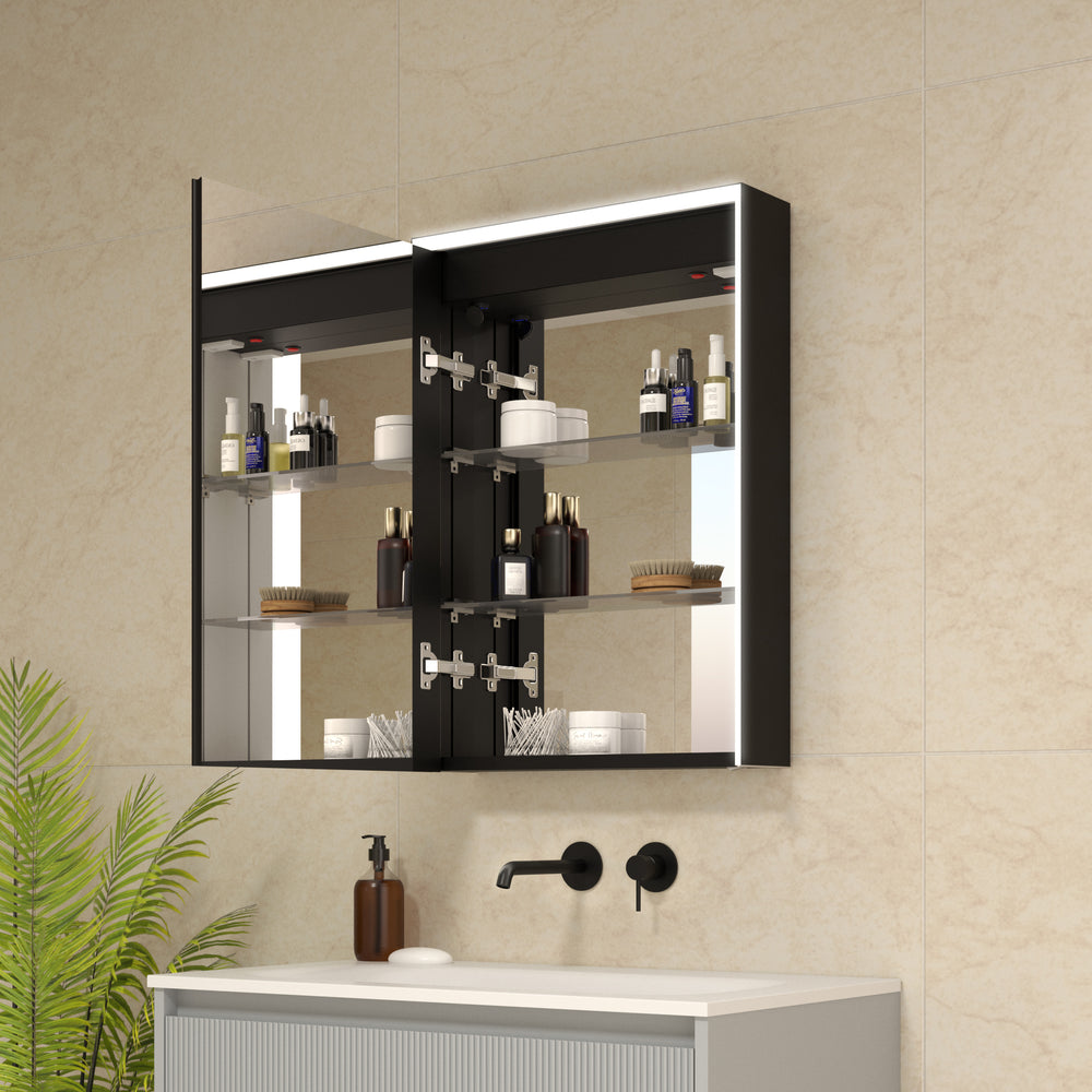 Fiano Steam-Free Modern Mirror Cabinet 500 x 700mm - Matt Black