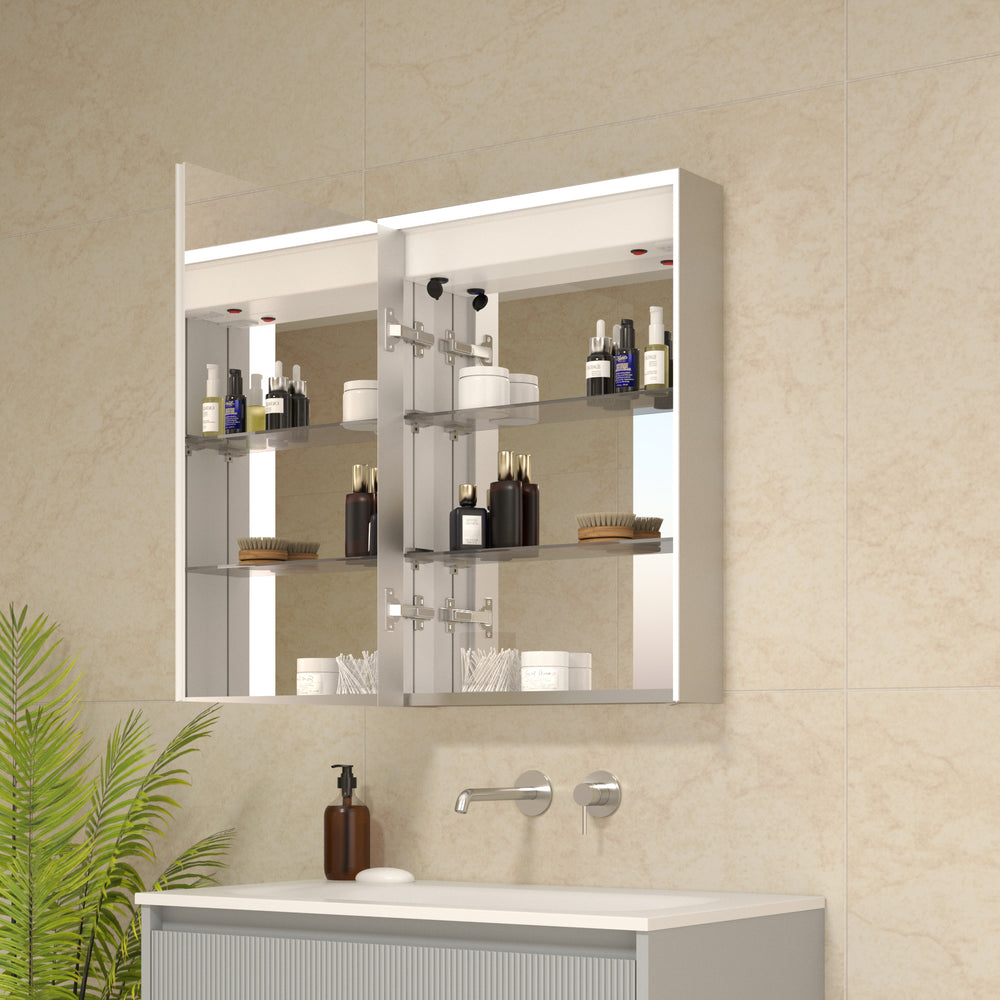Fiano Steam-Free Modern Mirror Cabinet 500 x 700mm - Aluminium