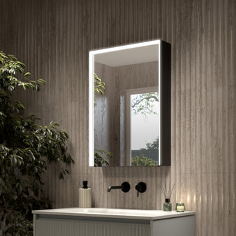Fiano Steam-Free Modern Mirror Cabinet 500 x 700mm - Matt Black