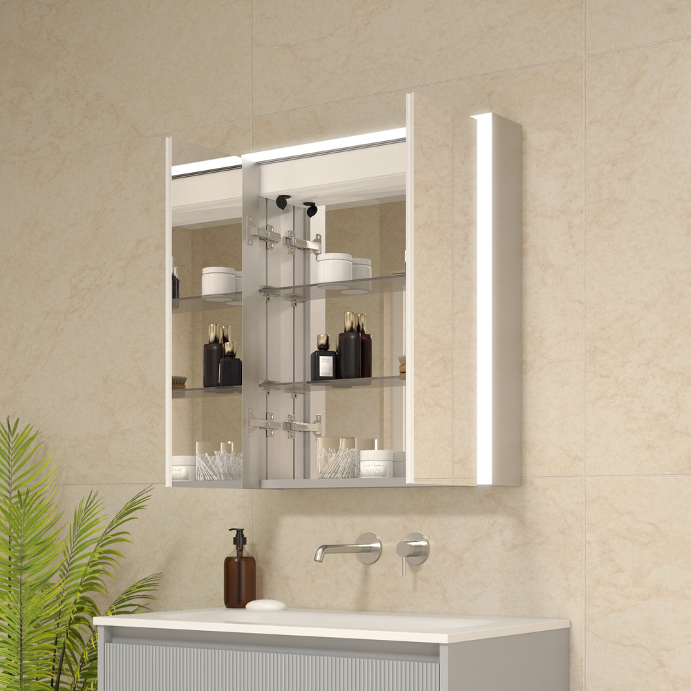 Fiano Steam-Free Modern Mirror Cabinet 600 x 700mm - Aluminium