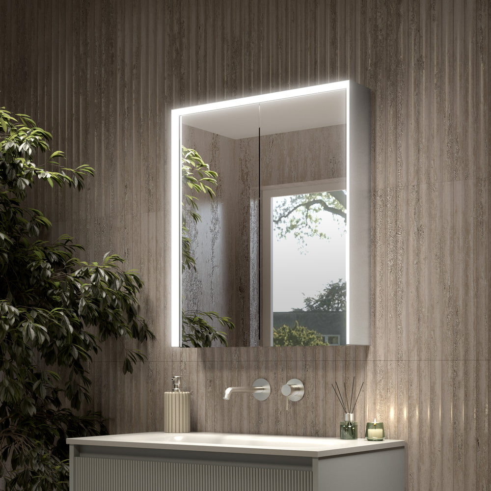 Fiano Steam-Free Modern Mirror Cabinet 600 x 700mm - Aluminium