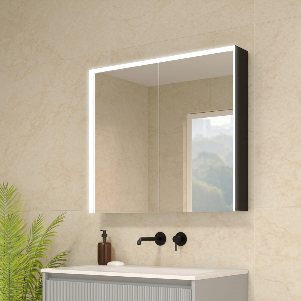 Fiano Steam-Free Modern Mirror Cabinet 800 x 700mm - Matt Black