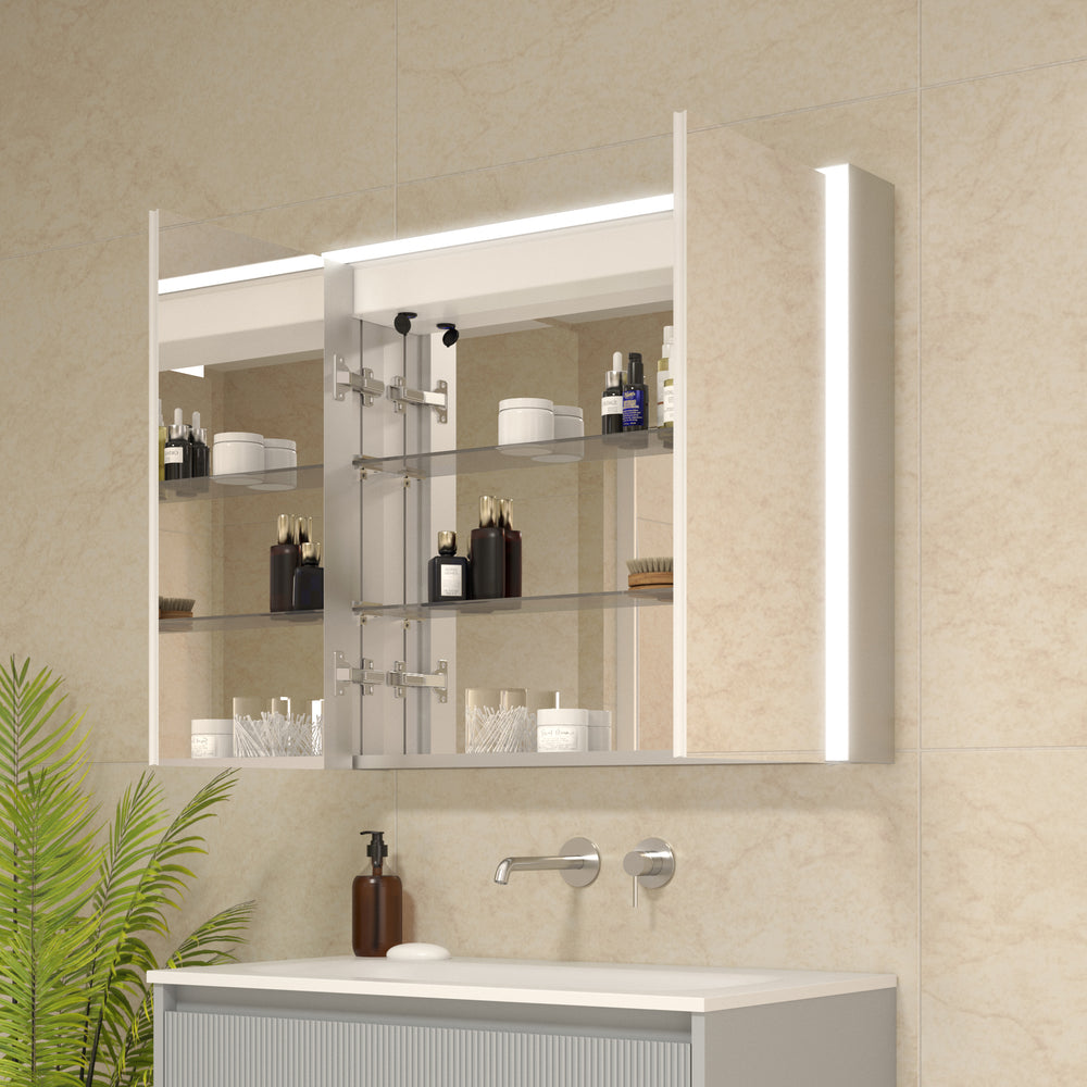Fiano Steam-Free Modern Mirror Cabinet 800 x 700mm - Aluminium