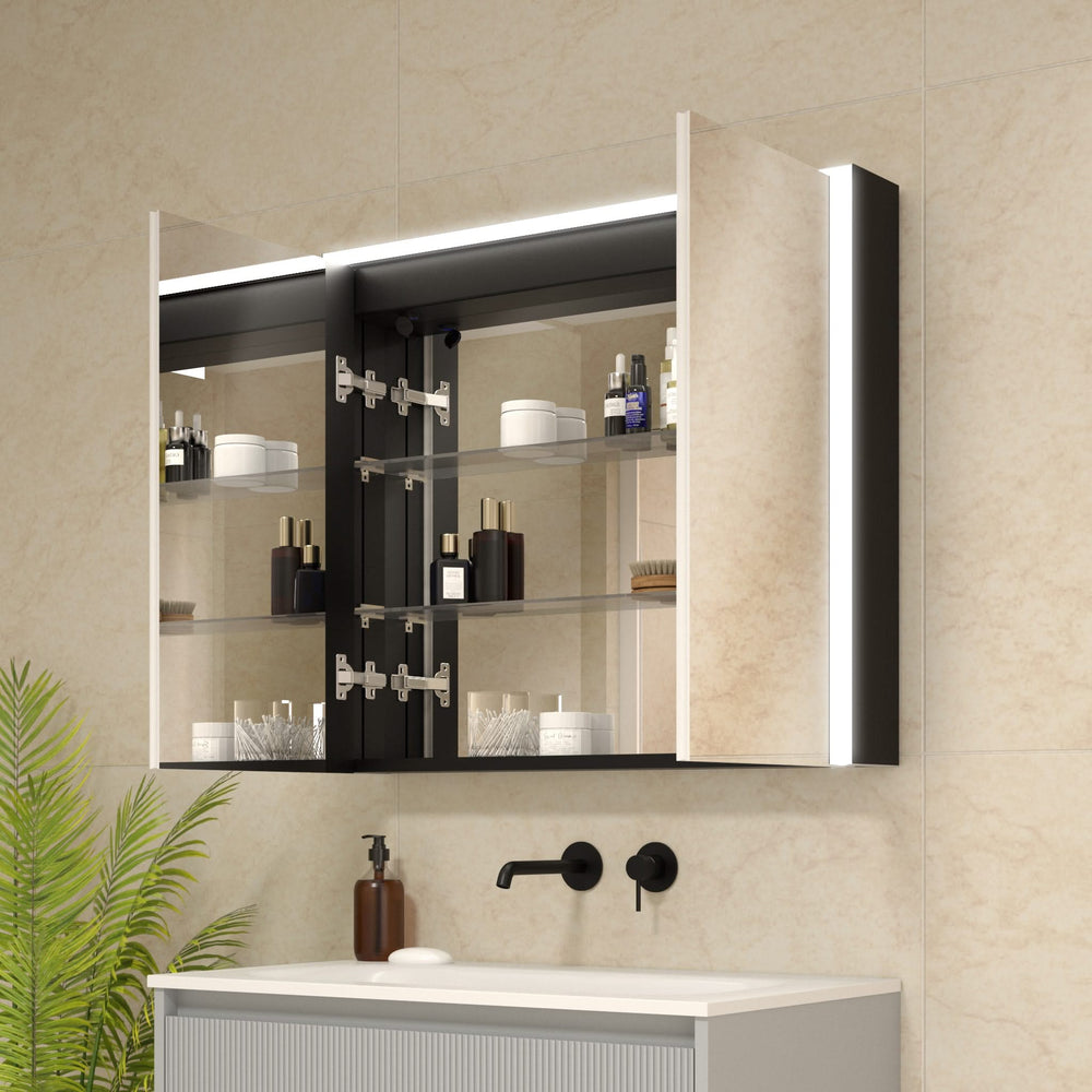 Fiano Steam-Free Modern Mirror Cabinet 800 x 700mm - Matt Black