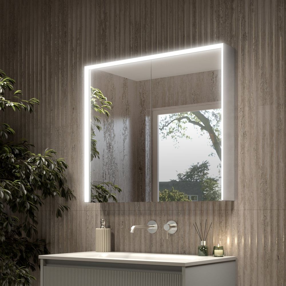 Fiano Steam-Free Modern Mirror Cabinet 800 x 700mm - Aluminium