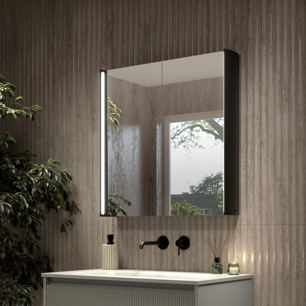 Corvina Modern Mirror Cabinet 700 x 700mm - Matt Black